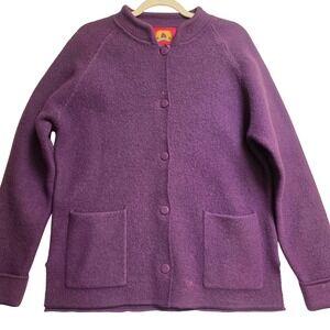 SHANGHAI TANG L Vintage Purple Wool Cardigan Mandarin Collar Knit Sweater *RARE